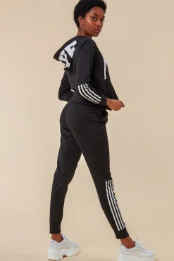 Stripe Detail Hooded Tracksuit Set - Black by Cosmochic
