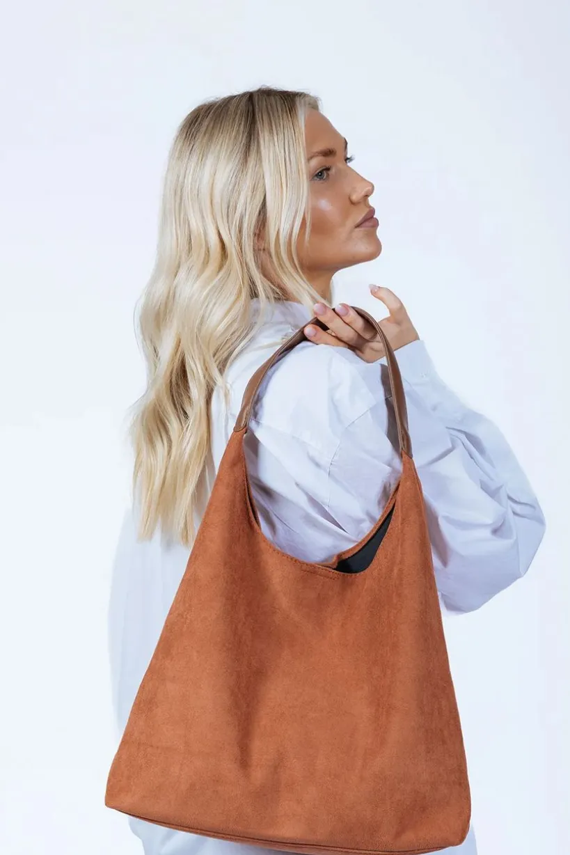 Suede Hobo Shoulder Bag In Tan by SVNX