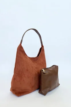 Suede Hobo Shoulder Bag In Tan by SVNX