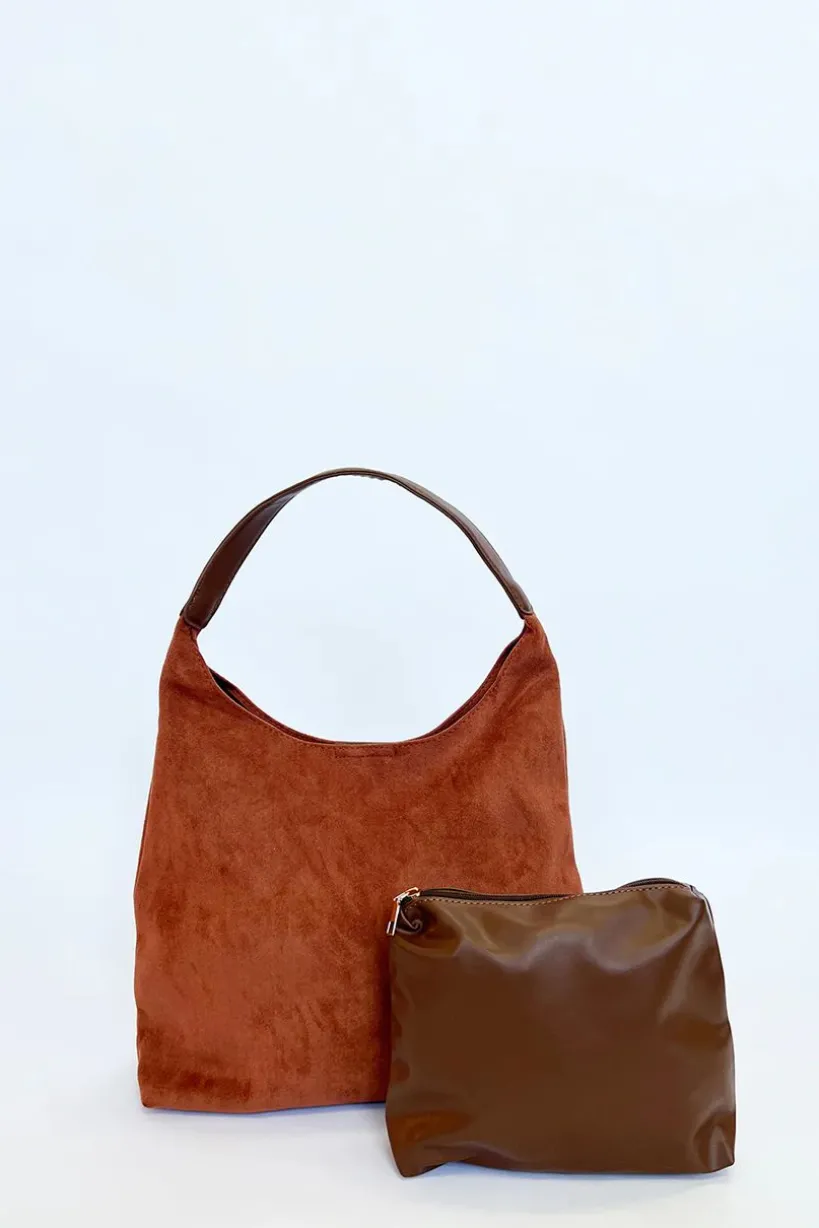 Suede Hobo Shoulder Bag In Tan by SVNX