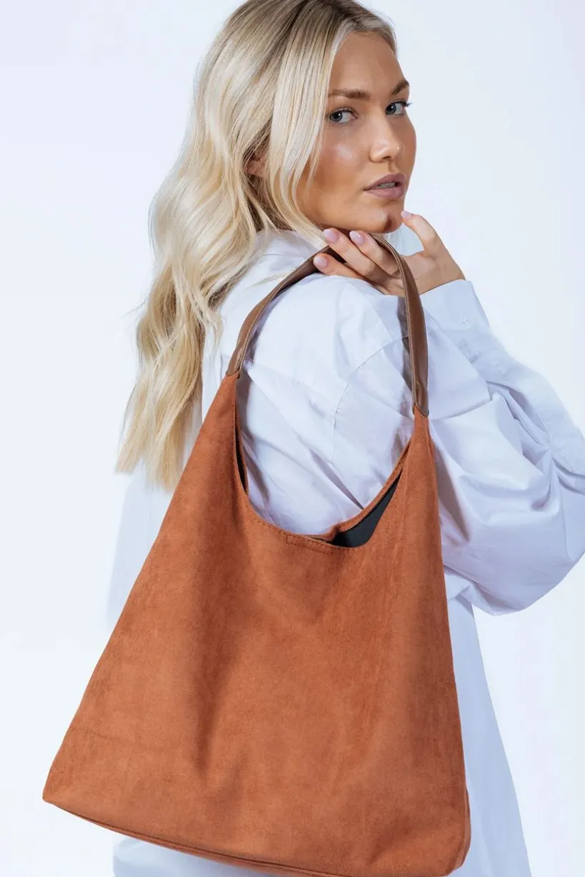 Suede Hobo Shoulder Bag In Tan by SVNX
