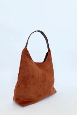 Suede Hobo Shoulder Bag In Tan by SVNX