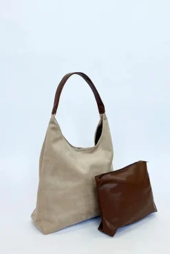 Suede Hobo Shoulder Bag In Beige by SVNX