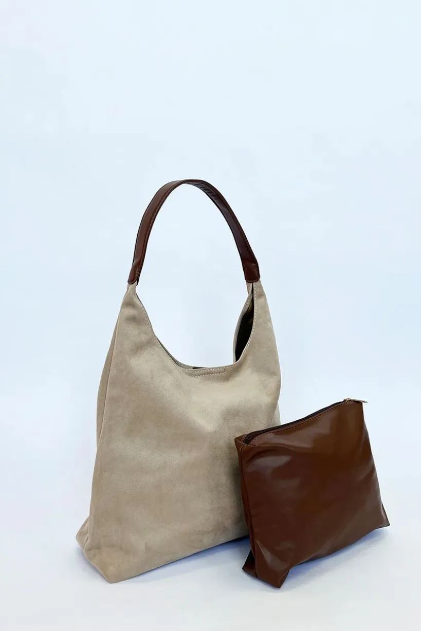 Suede Hobo Shoulder Bag In Beige by SVNX