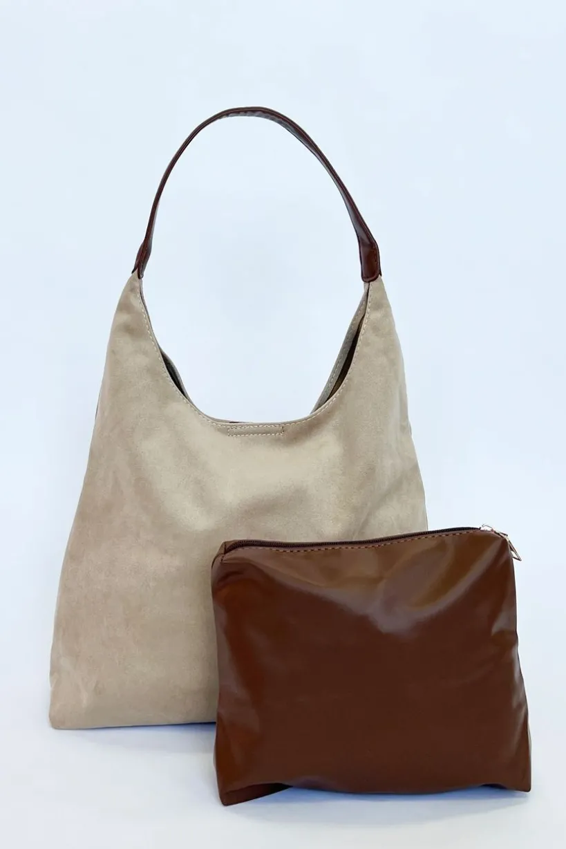 Suede Hobo Shoulder Bag In Beige by SVNX