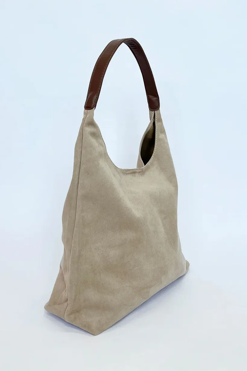 Suede Hobo Shoulder Bag In Beige by SVNX