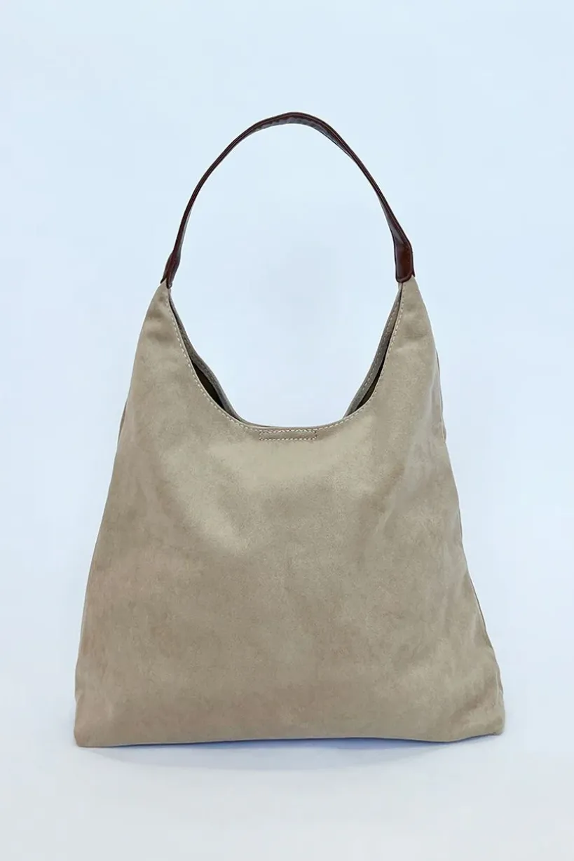 Suede Hobo Shoulder Bag In Beige by SVNX