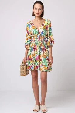 Summer Mini Dress In Tropical Papaya Print by Angeleye