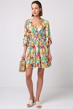 Summer Mini Dress In Tropical Papaya Print by Angeleye