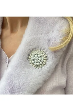 Sunflower Brooch With Pearl And Crystal by QueenMee Accessories
