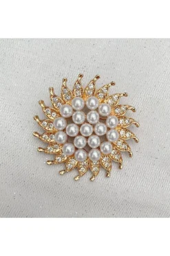 Sunflower Brooch With Pearl And Crystal by QueenMee Accessories
