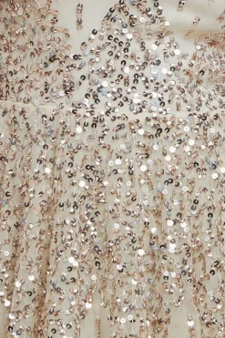 Sunray Hand Embellished Sequin A-Line Sleeveless Maxi Dress - Ivory by Goddiva