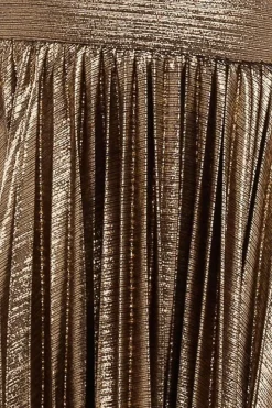 Sunrise Foil Halterneck A-Line Maxi Dress - Bronze by Goddiva