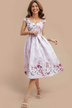 Sweetheart Floral Midi Dress - Blush Pink by Goddiva