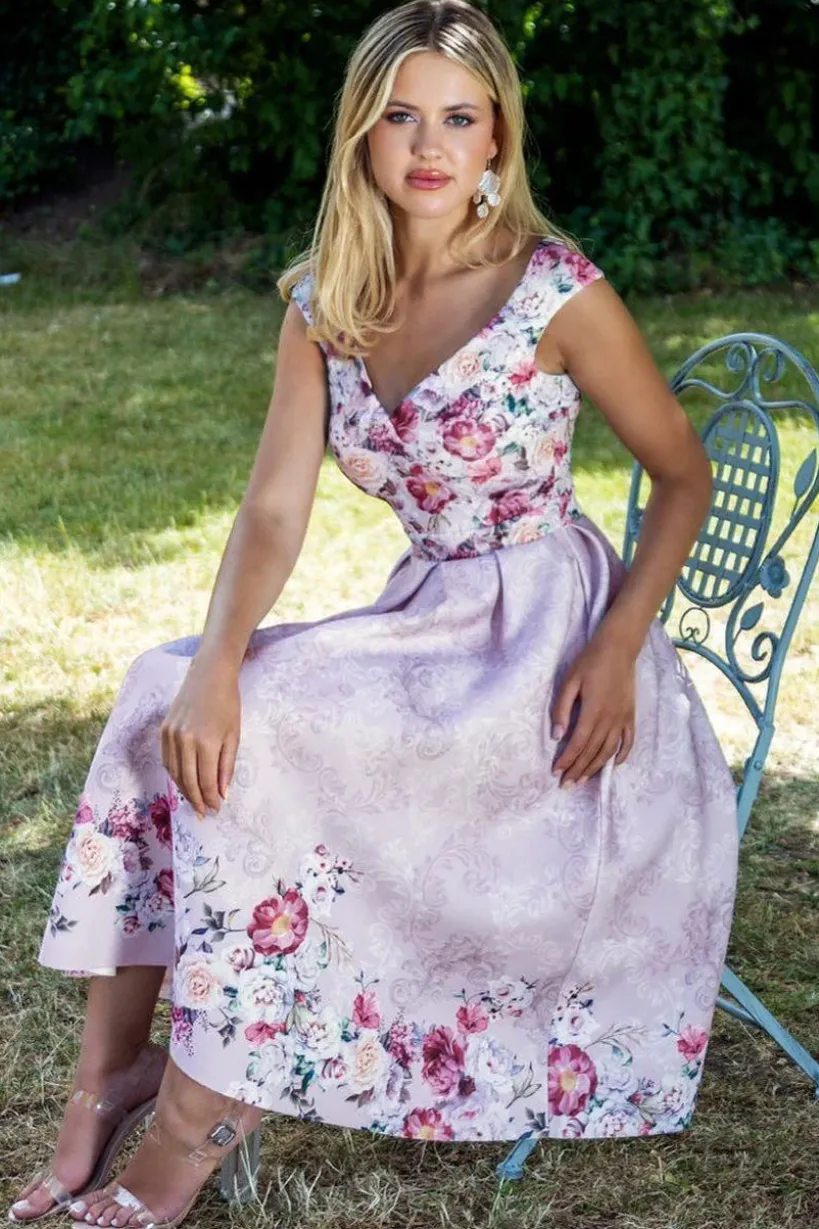 Sweetheart Floral Midi Dress - Blush by Goddiva