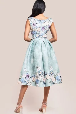 Sweetheart Floral Midi Dress - Sage Green by Goddiva