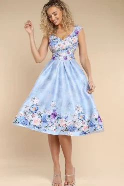 Sweetheart Floral Midi Dress - Powder Blue by Goddiva