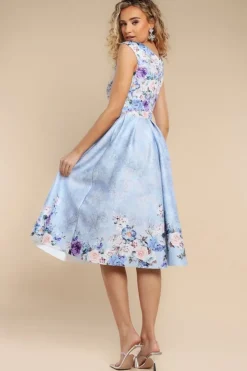 Sweetheart Floral Midi Dress - Powder Blue by Goddiva
