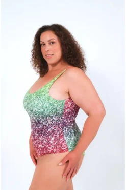 Swimsuit In Rainbow Glitter Print by Maribela