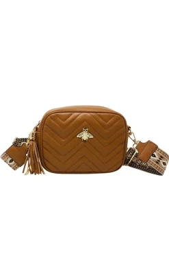 Tan Brown Bee Embellished Camera Bag by SVNX