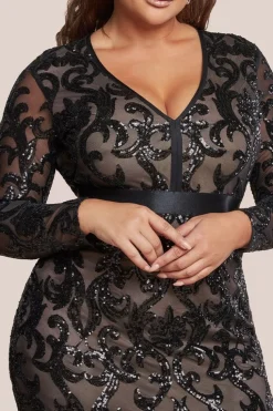 Tassel & Sequin Midaxi With Front Split - Black by Goddiva Plus