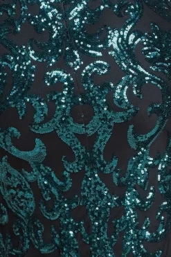 Tassel & Sequin Midaxi With Front Split - Emerald Green by Goddiva Plus