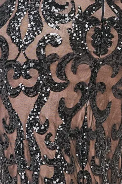Tassel & Sequin Midaxi With Front Split - Black by Goddiva