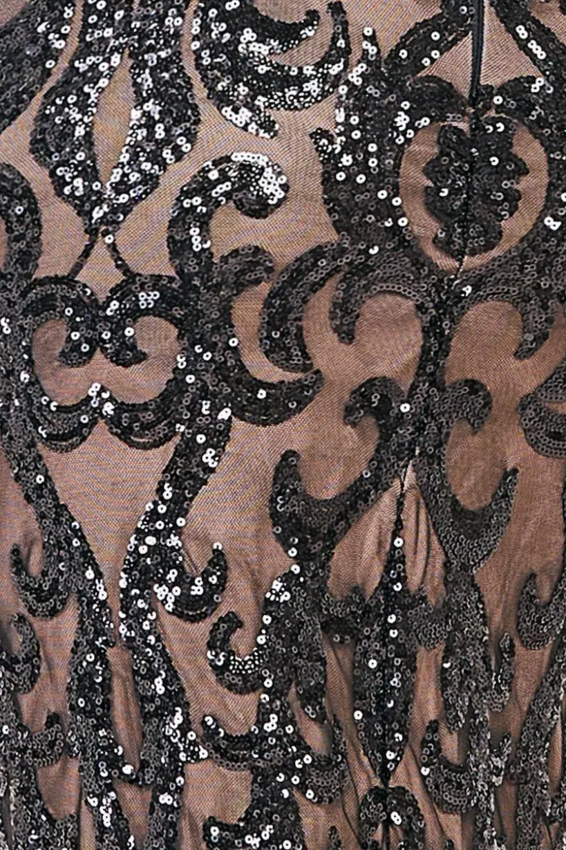 Tassel & Sequin Midaxi With Front Split - Black by Goddiva