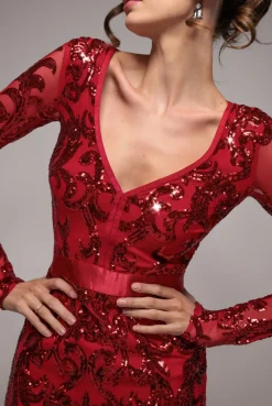 Tassel & Sequin Midaxi With Front Split - Red by Goddiva
