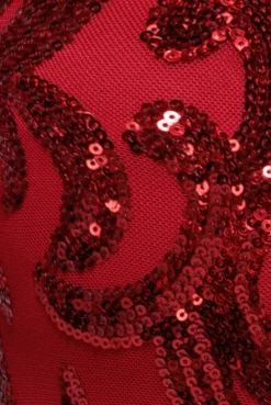 Tassel & Sequin Midaxi With Front Split - Red by Goddiva