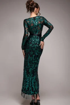 Tassel & Sequin Midaxi With Front Split - Emerald Green by Goddiva