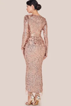 Tassel & Sequin Midaxi With Front Split - Champagne by Goddiva
