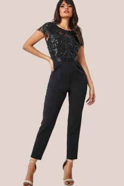 Tassel Sequin Jumpsuit - Black by Goddiva