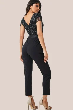 Tassel Sequin Jumpsuit - Black by Goddiva