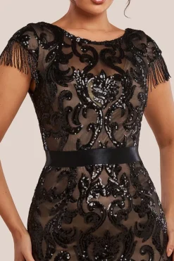 Tassel Split Maxi Dress - Black by Goddiva
