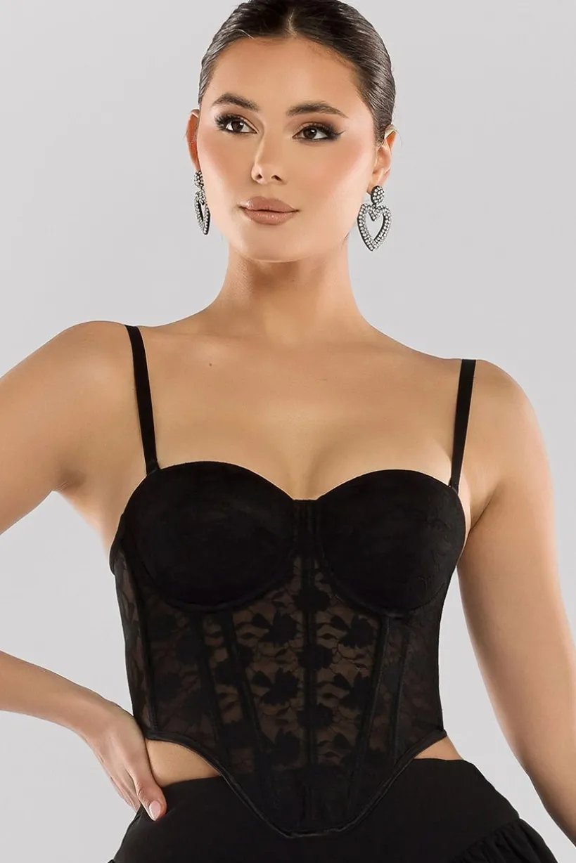 Textured Floral Mesh Corset by Goddiva