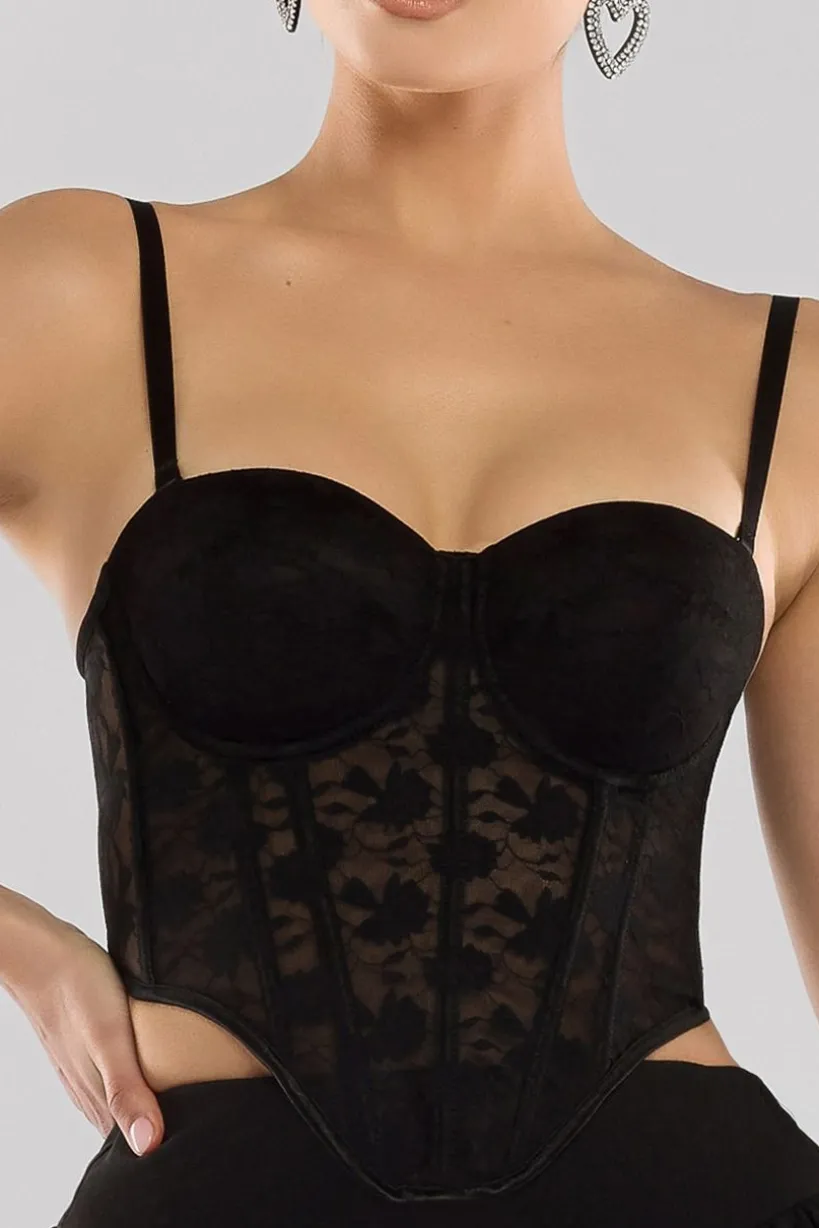 Textured Floral Mesh Corset by Goddiva