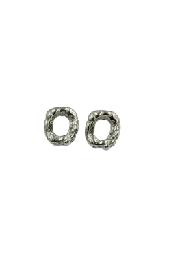 Textured Oblong Earring In Silver by Last True Angel