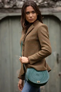 The Temara Embossed Saddle Bag In Teal by Berber Leather