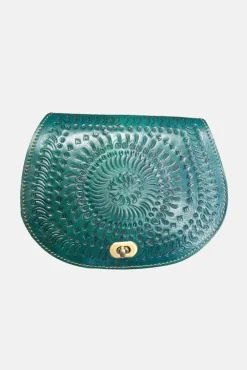 The Temara Embossed Saddle Bag In Teal by Berber Leather