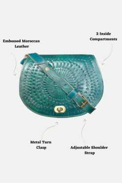 The Temara Embossed Saddle Bag In Teal by Berber Leather