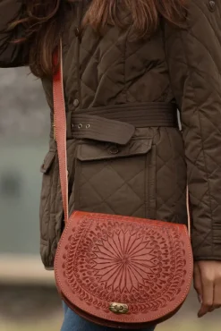The Temara Embossed Saddle Bag In Light Brown by Berber Leather