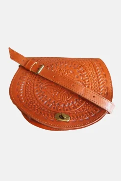 The Temara Embossed Saddle Bag In Light Brown by Berber Leather