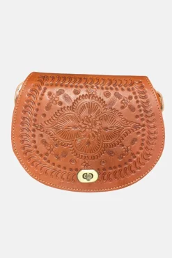 The Temara Embossed Saddle Bag In Light Brown by Berber Leather