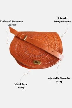 The Temara Embossed Saddle Bag In Light Brown by Berber Leather