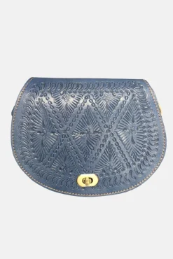 The Temara Embossed Saddle Bag In Navy Blue by Berber Leather