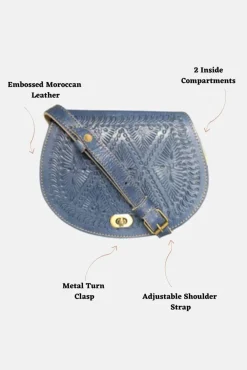 The Temara Embossed Saddle Bag In Navy Blue by Berber Leather