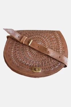 The Temara Embossed Saddle Bag In Brown by Berber Leather