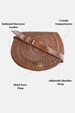 The Temara Embossed Saddle Bag In Brown by Berber Leather