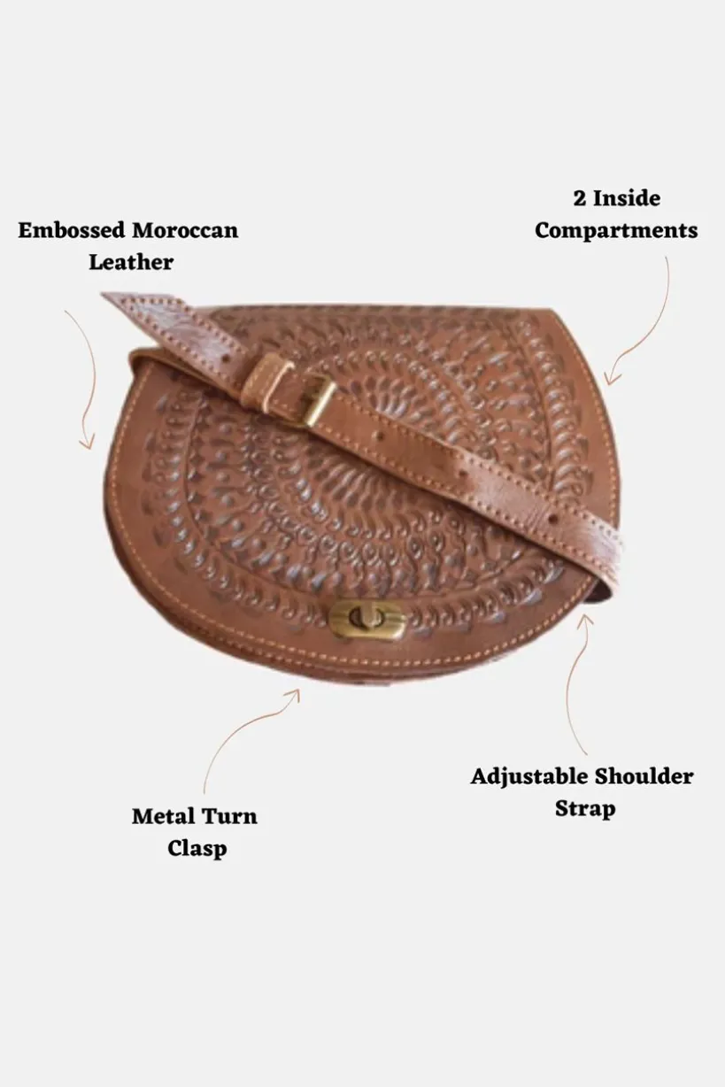 The Temara Embossed Saddle Bag In Brown by Berber Leather